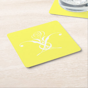 White Flower Pastel Yellow Easter Square Paper Coaster