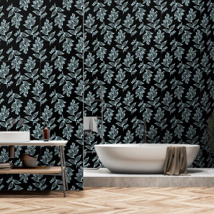 White Flower Pattern Botanical Dark Floral Black Wallpaper