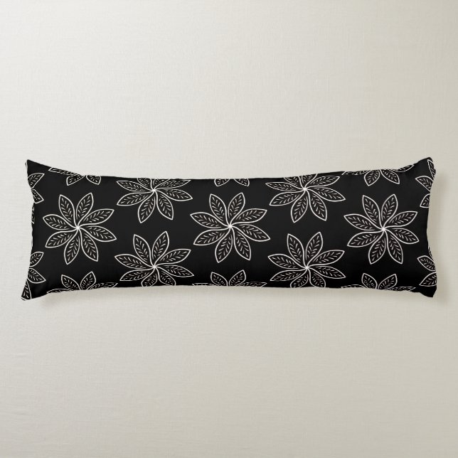 White Flower Pattern on Black  Body Pillow (Front)