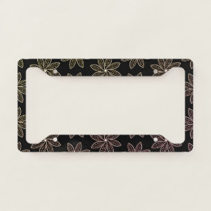 White Flower Pattern on Black  License Plate Frame