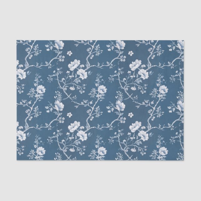 White Flower Pattern on Blue Background Tissue Paper (Front)