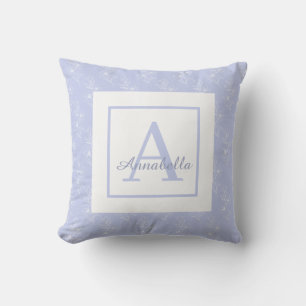 White flower Pattern on Blue Lavender Outdoor Pillow
