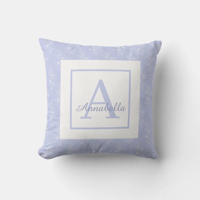 White flower Pattern on Blue Lavender Outdoor Pillow (Front)