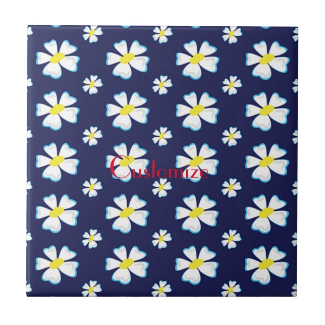 White Flower Pattern Thunder_Cove Ceramic Tile (Front)