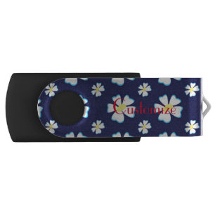 White Flower Pattern Thunder_Cove  Flash Drive