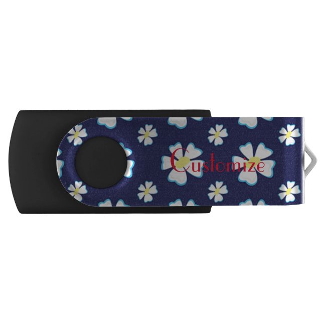 White Flower Pattern Thunder_Cove  Flash Drive (Front)