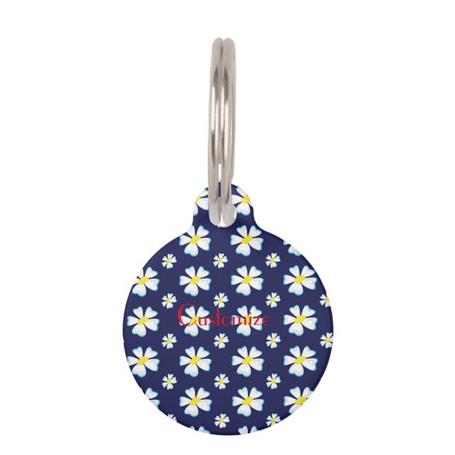 White Flower Pattern Thunder_Cove  Pet ID Tag (Front)