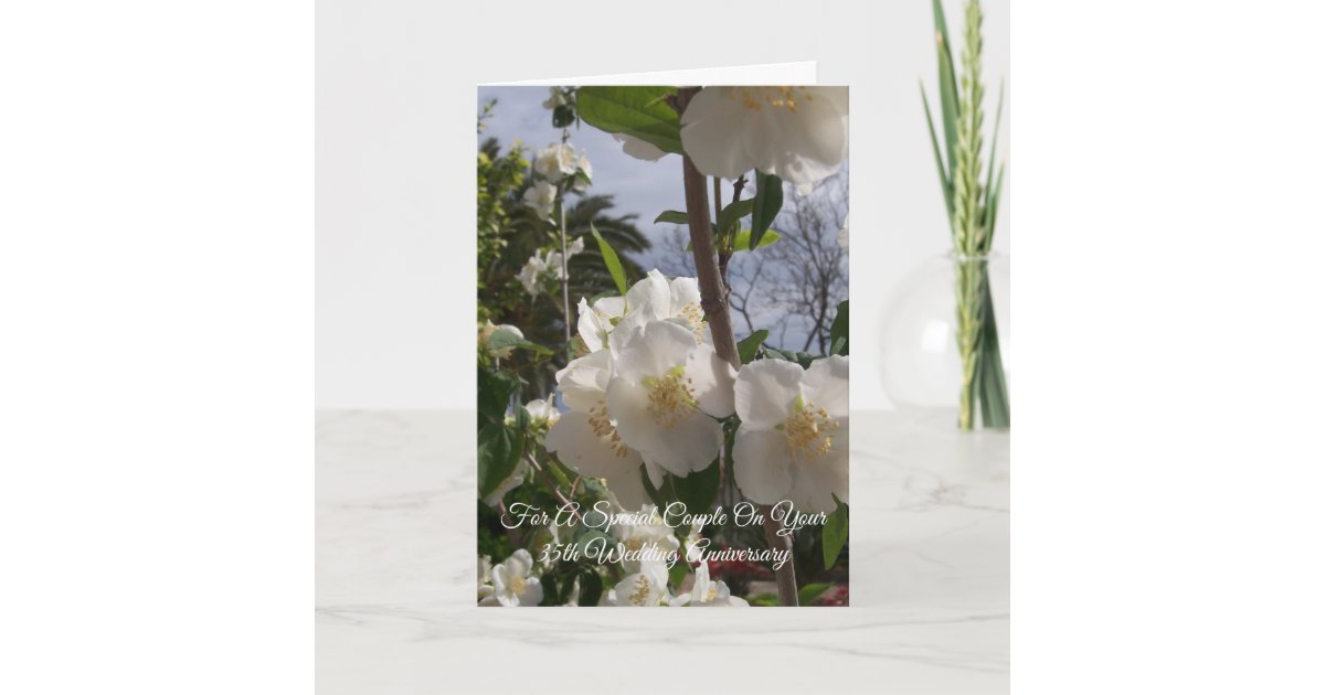White Flower Personalised 35th Wedding Anniversary Card Zazzle