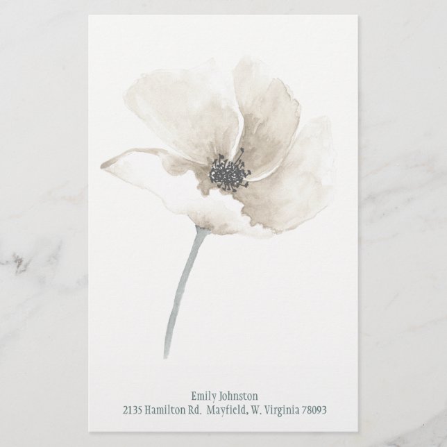 White Flower Personalized Stationery (Front)