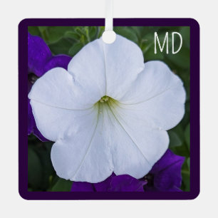 White Flower Photo Beauty for Ashes Bible Verse Metal Ornament