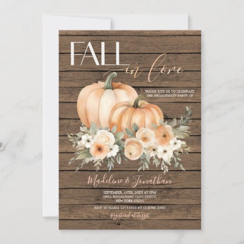 White Flower Pumpkin Fall In Love Engagement Party Invitation