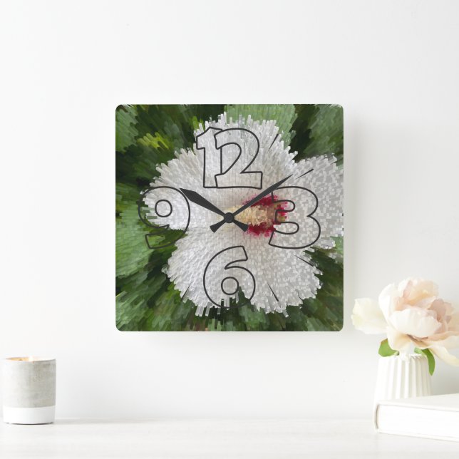 White flower puzzle square wall clock (Home)