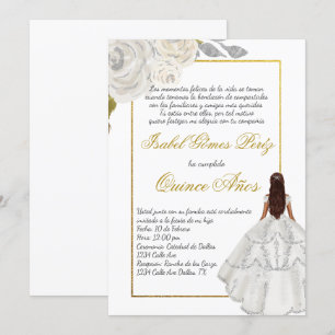 White flower Quince invitation in Spanish