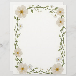 White Flower Rectangle Frame Letterhead