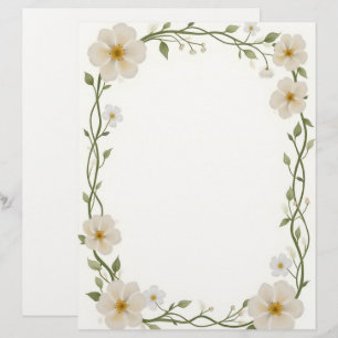 White Flower Rectangle Frame Stationery Paper
