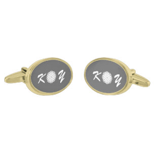 White Flower Ribbon by Kenneth Yoncich Gold Cufflinks