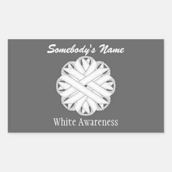 White Flower Ribbon By Kenneth Yoncich Rectangular Sticker by KennethYoncich at Zazzle