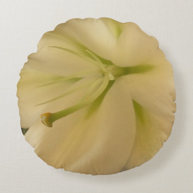 White Flower Round throw cushion, Feminine Pillow (Front)