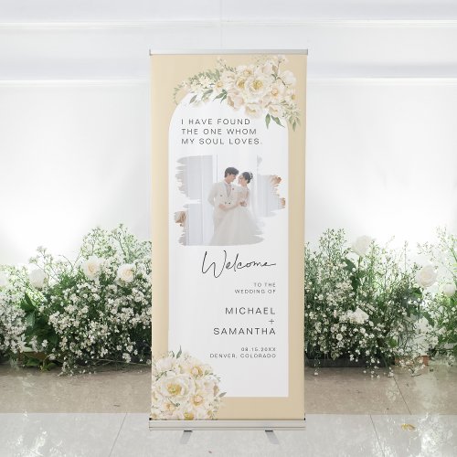 White Flower Rustic Garden Floral Wedding Retractable Banner