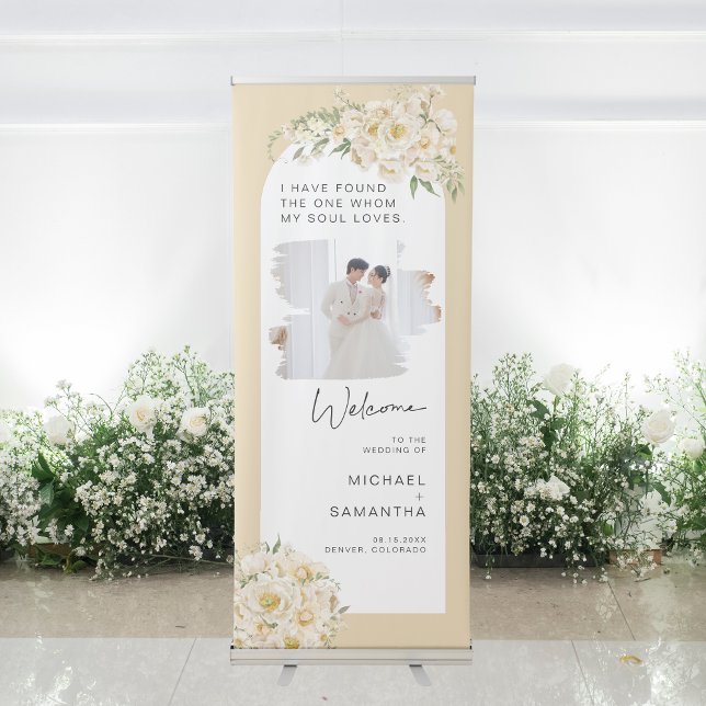 White Flower Rustic Garden Floral Wedding Retractable Banner (Creator Uploaded)