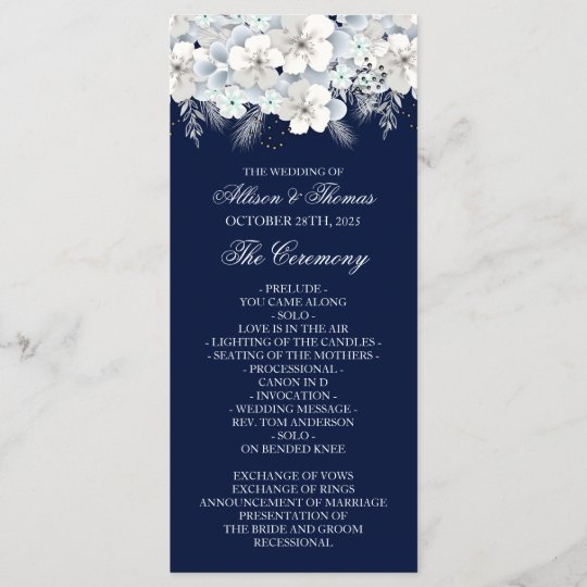 White Flower Sakura Navy Blue Wedding Program Zazzle Com