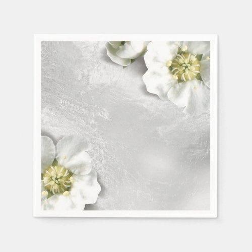 White Flower Silver Gray Glass Metallic Delicate Paper Napkins