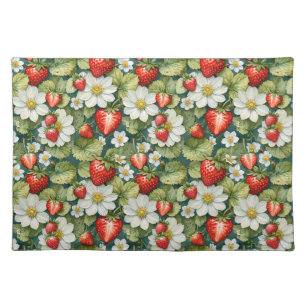 White Flower & Strawberry Cloth Placemat