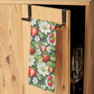 White Flower & Strawberry Kitchen Towel