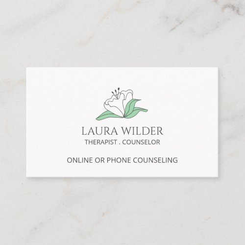 White Flower Therapist Counselor By Phone Online Business Card