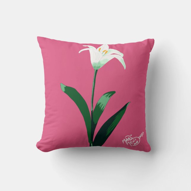 white flower throw pillow (Front)