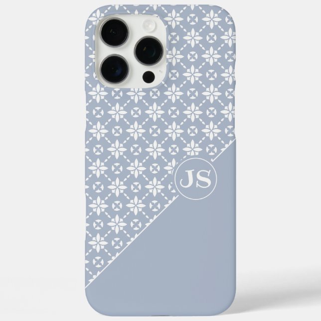 White Flower Tiled Pattern on Dusty Blue Case-Mate iPhone Case (Back)