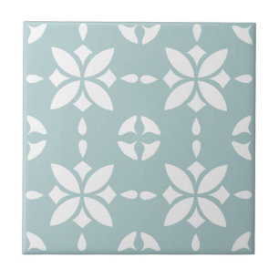 White Flower Tiled Pattern on Sage Ceramic Tile