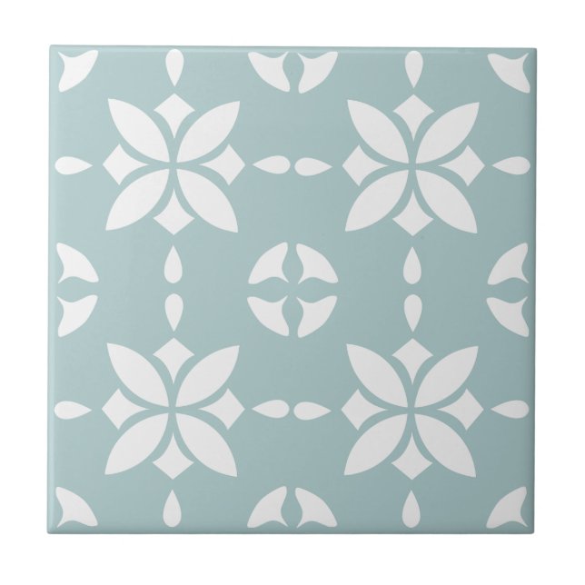 White Flower Tiled Pattern on Sage Ceramic Tile (Front)