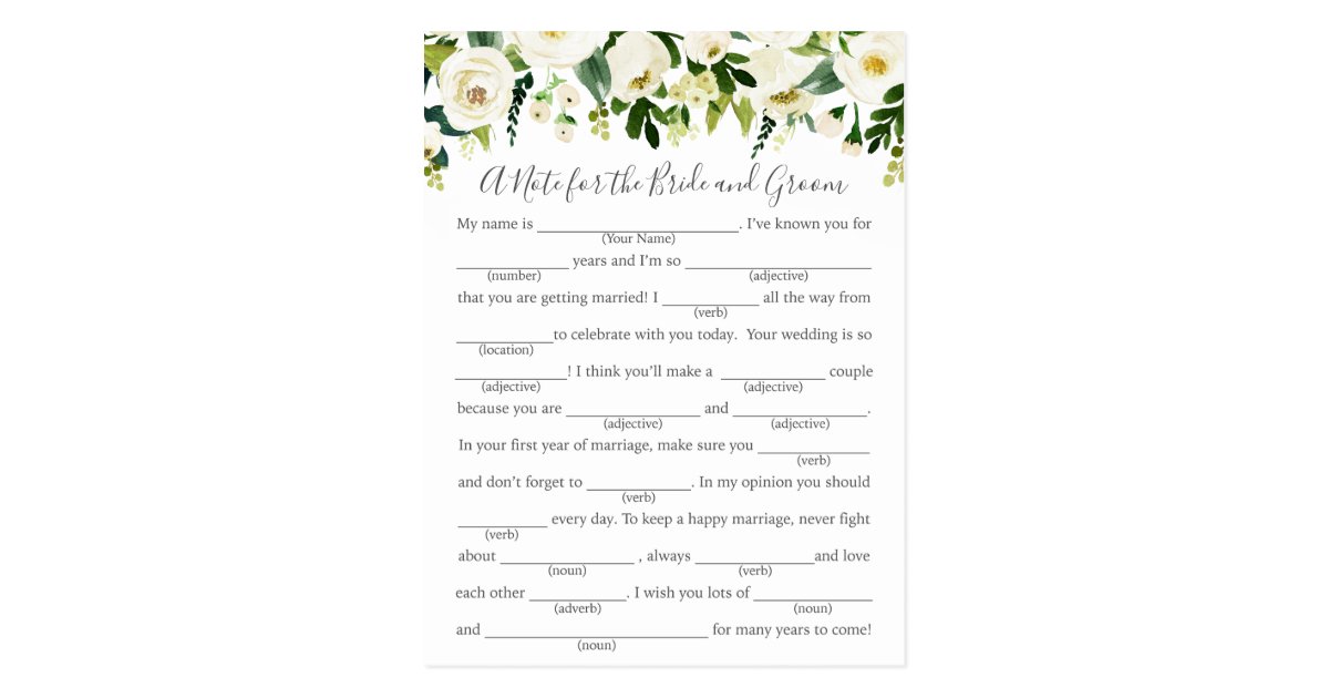 White Flower Wedding Advice Cards With Greenery Zazzle Com