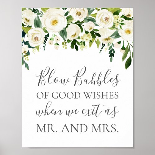 White Flower Wedding Bubbles of Good Wishes Sign