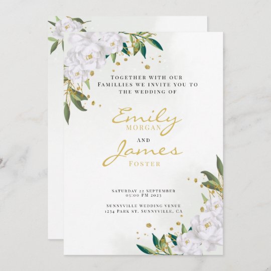 White flower wedding invitation