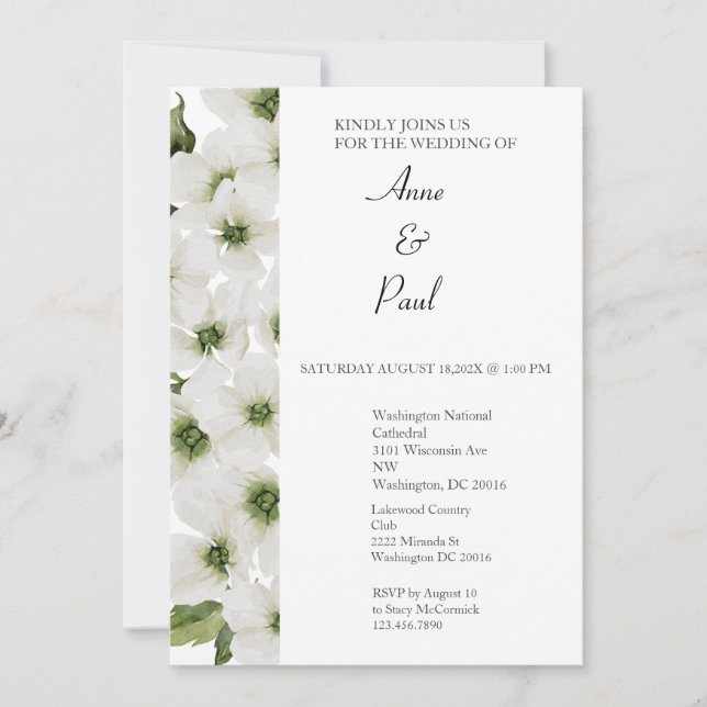 White Flower Wedding Invitation (Front)