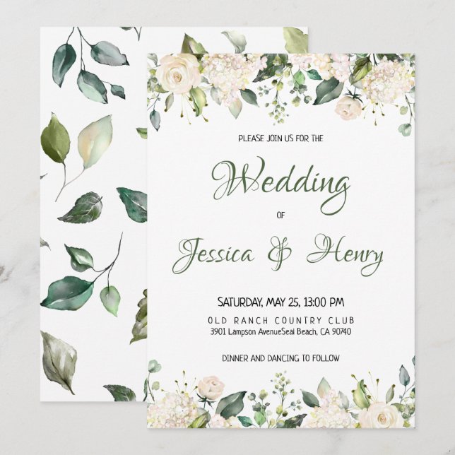 White Flower Wedding Invitation (Front/Back)
