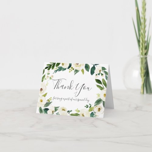 White Flower Wedding Party Thank You Card