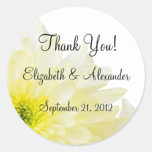 White Flower Wedding Thank You Classic Round Sticker