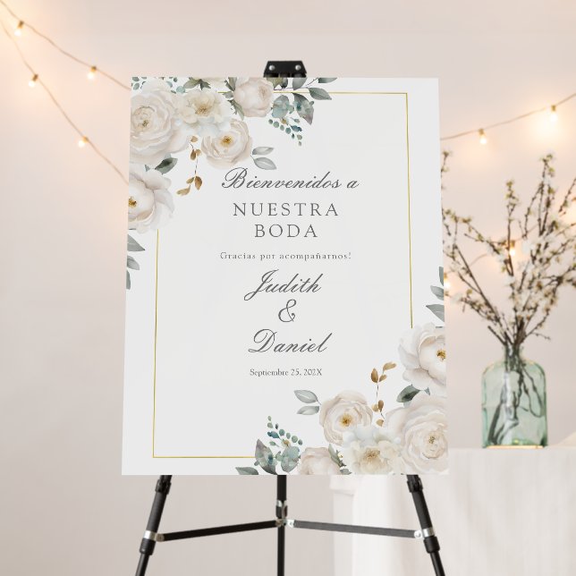 White flower Wedding Welcome sign (In Situ (Stand))