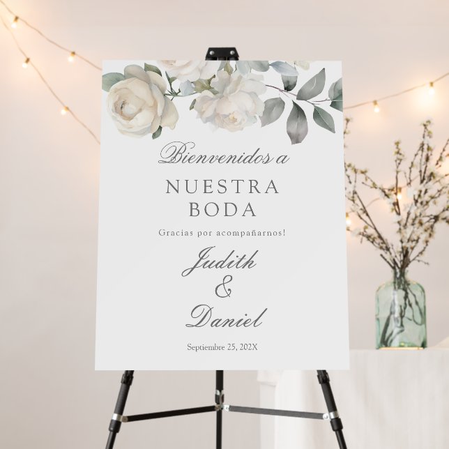 White flower Wedding Welcome sign (In Situ (Stand))
