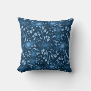 White flower with blue background throw pillow