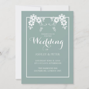 White Flower With Border Wedding Invitation