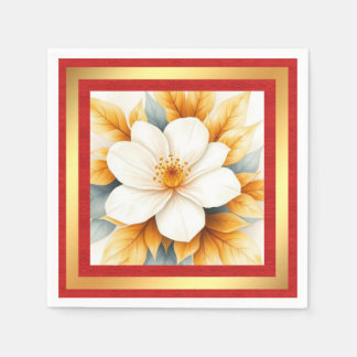 White flower with golden leaves napkins