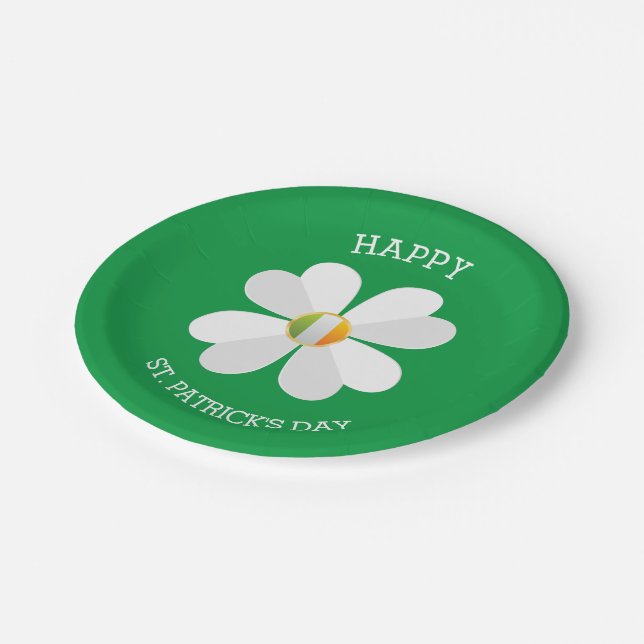 White Flower With Irish Flag- St. Patrick Day Paper Plates (Angled)