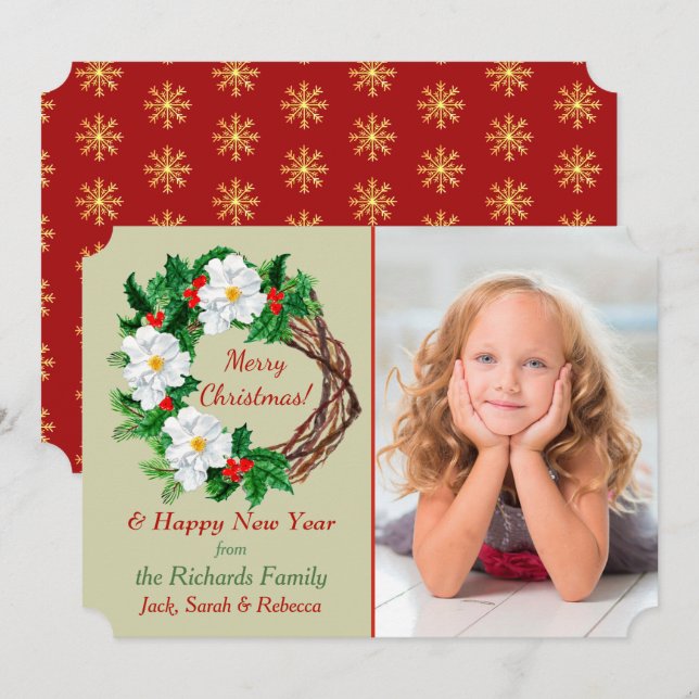 White Flower Wreath Photo Template Christmas (Front/Back)