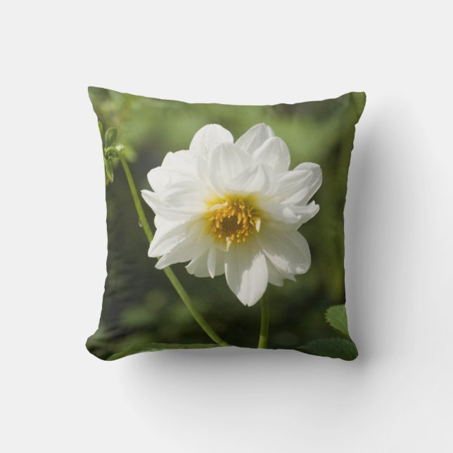 white flower yellow flower bee throw pillow (Front)