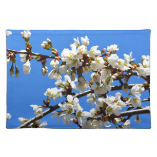White flowering spring tree white floral blossom placemat