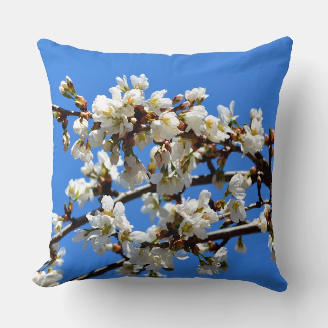 White flowering spring tree white floral blossom  throw pillow (Front)